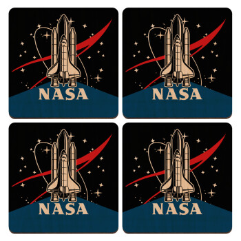 NASA Badge, ΣΕΤ x4 Σουβέρ ξύλινα τετράγωνα plywood (9cm)