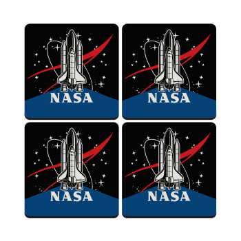 NASA Badge, ΣΕΤ 4 Σουβέρ ξύλινα τετράγωνα (9cm)