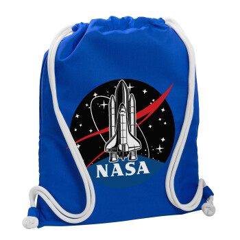NASA Badge, Τσάντα πλάτης πουγκί GYMBAG Μπλε, με τσέπη (40x48cm) & χονδρά κορδόνια