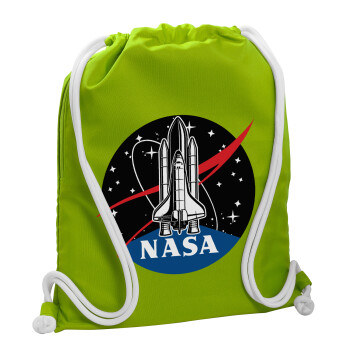 NASA Badge, Τσάντα πλάτης πουγκί GYMBAG LIME GREEN, με τσέπη (40x48cm) & χονδρά κορδόνια