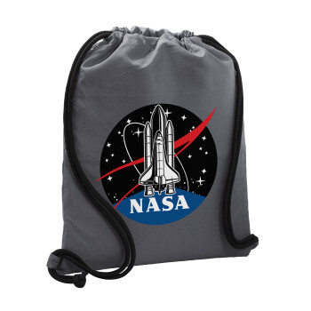 NASA Badge, Backpack pouch GYMBAG GREY, with pocket (40x48cm) & thick cords
