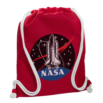 NASA Badge, Τσάντα πλάτης πουγκί GYMBAG Κόκκινη, με τσέπη (40x48cm) & χονδρά κορδόνια