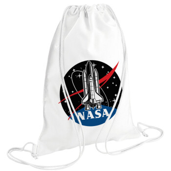 NASA Badge, Τσάντα πλάτης πουγκί GYMBAG λευκή (28x40cm)