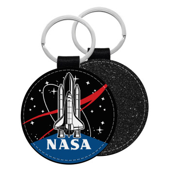 NASA Badge, Μπρελόκ Δερματίνη, στρογγυλό ΜΑΥΡΟ (5cm)