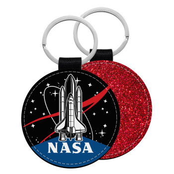 NASA Badge, Μπρελόκ Δερματίνη, στρογγυλό ΚΟΚΚΙΝΟ (5cm)