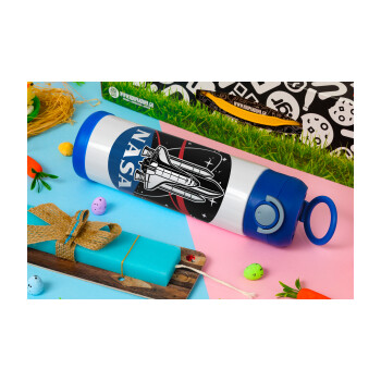 NASA Badge, Easter candle, Childrens hot water bottle, stainless steel, with safety straw, BLUE (500ml)