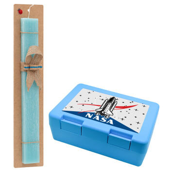 NASA Badge, Easter Set, children's snack container BLUE & Easter aromatic flat candle (30cm) (TURQUOISE)