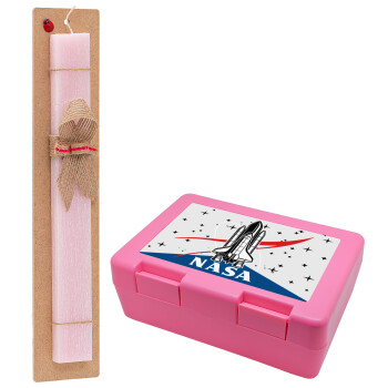 NASA Badge, Easter Set, children's snack container PINK & scented flat Easter candle (30cm) (PINK)