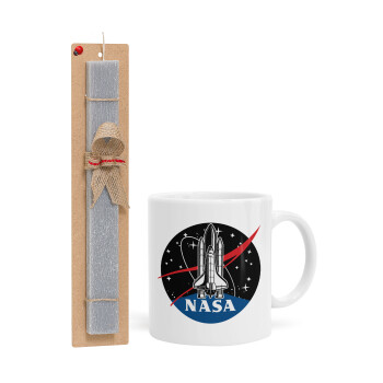 NASA Badge, Πασχαλινή Λαμπάδα με Κούπα κεραμική (330ml) & κερί αρωματικό πλακέ (30cm) (ΓΚΡΙ)