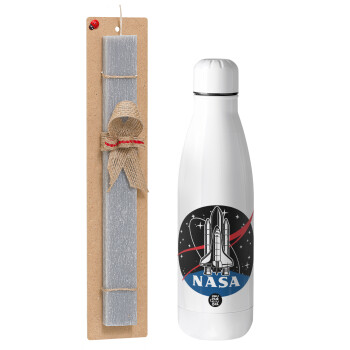 NASA Badge, Πασχαλινό Σετ, μεταλλικό παγούρι Inox (700ml) & πασχαλινή λαμπάδα αρωματική πλακέ (30cm) (ΓΚΡΙ)