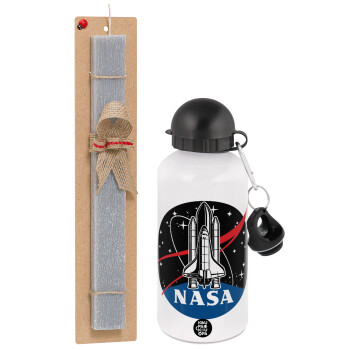 NASA Badge, Easter Set, metallic aluminum water bottle (500ml) & aromatic flat Easter candle (30cm) (GRAY)