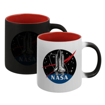 NASA Badge, Κούπα Μαγική εσωτερικό κόκκινο, κεραμική, 330ml που αλλάζει χρώμα με το ζεστό ρόφημα