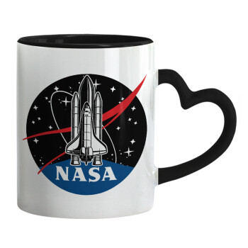 NASA Badge, Mug heart black handle, ceramic, 330ml
