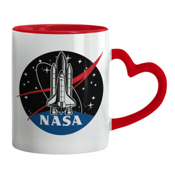 NASA Badge, Κούπα καρδιά χερούλι κόκκινη, κεραμική, 330ml