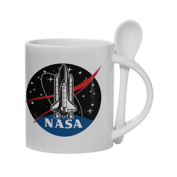 NASA Badge, Ceramic coffee mug with Spoon, 330ml (1pcs)