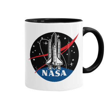 NASA Badge, Κούπα χρωματιστή μαύρη, κεραμική, 330ml