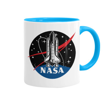 NASA Badge, Κούπα χρωματιστή γαλάζια, κεραμική, 330ml