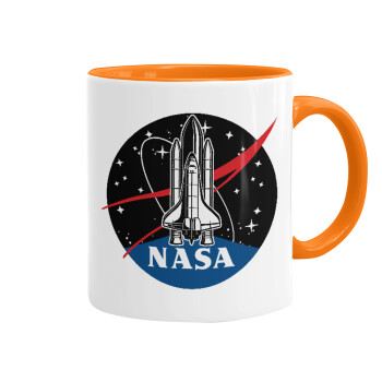 NASA Badge, Κούπα χρωματιστή πορτοκαλί, κεραμική, 330ml
