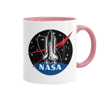 NASA Badge, Κούπα χρωματιστή ροζ, κεραμική, 330ml