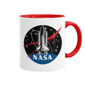 NASA Badge, Κούπα χρωματιστή κόκκινη, κεραμική, 330ml