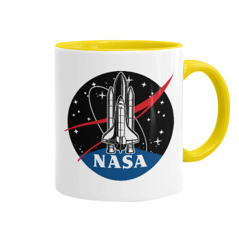NASA Badge, Κούπα χρωματιστή κίτρινη, κεραμική, 330ml