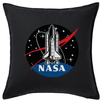 NASA Badge, Μαξιλάρι καναπέ Μαύρο 100% βαμβάκι, περιέχεται το γέμισμα (50x50cm)