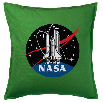 NASA Badge, Μαξιλάρι καναπέ Πράσινο 100% βαμβάκι, περιέχεται το γέμισμα (50x50cm)