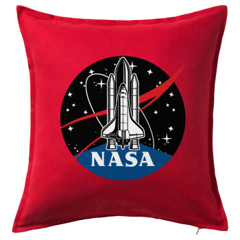 NASA Badge, Μαξιλάρι καναπέ Κόκκινο 100% βαμβάκι, περιέχεται το γέμισμα (50x50cm)