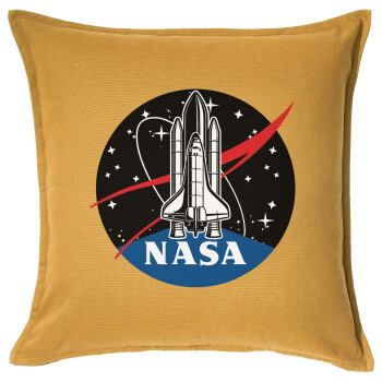 NASA Badge, Μαξιλάρι καναπέ Κίτρινο 100% βαμβάκι, περιέχεται το γέμισμα (50x50cm)