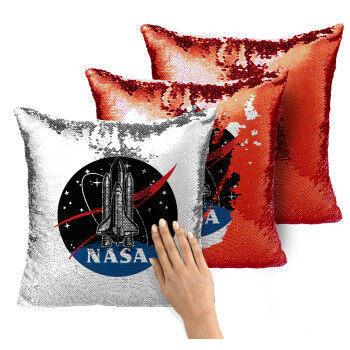 NASA Badge, Μαξιλάρι καναπέ Μαγικό Κόκκινο με πούλιες 40x40cm περιέχεται το γέμισμα
