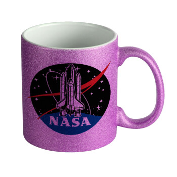 NASA Badge, Κούπα Μωβ Glitter που γυαλίζει, κεραμική, 330ml