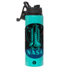 Metallic water bottle with safety lid, 850ml aluminum