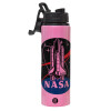 Metallic water bottle with safety lid, 850ml aluminum