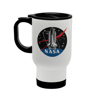 NASA Badge, Κούπα ταξιδιού ανοξείδωτη με καπάκι, διπλού τοιχώματος (θερμό) λευκή 450ml