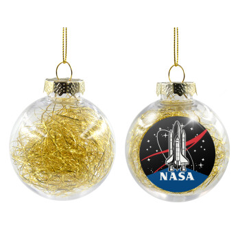 NASA Badge, Χριστουγεννιάτικη μπάλα δένδρου διάφανη με χρυσό γέμισμα 8cm