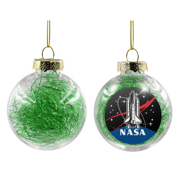 NASA Badge, Χριστουγεννιάτικη μπάλα δένδρου διάφανη με πράσινο γέμισμα 8cm