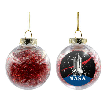 NASA Badge, Χριστουγεννιάτικη μπάλα δένδρου διάφανη με κόκκινο γέμισμα 8cm