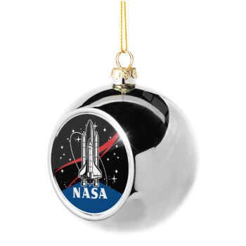 NASA Badge, Στολίδι Χριστουγεννιάτικη μπάλα δένδρου Ασημένια 8cm