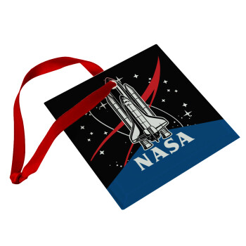 NASA Badge, Χριστουγεννιάτικο στολίδι γυάλινο τετράγωνο 9x9cm