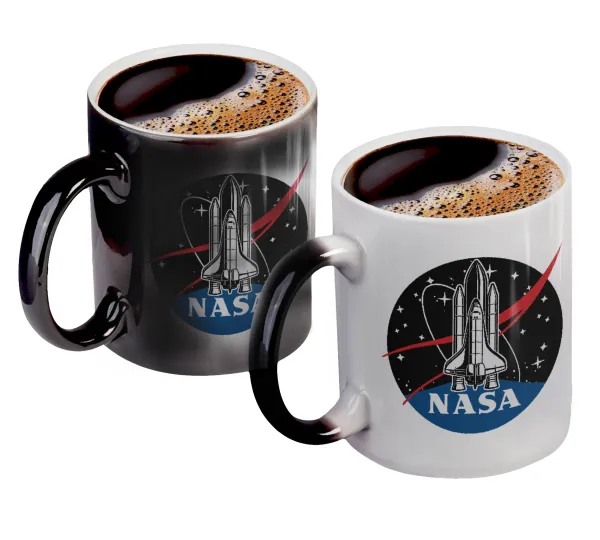 NASA Badge — Color changing magic Mug, ceramic, 330ml when adding hot liquid inside, the black colour desappears (1 pcs)