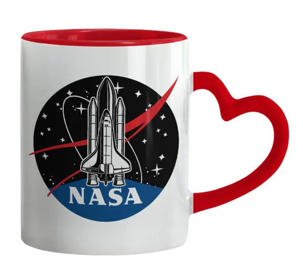 NASA Badge — Κούπα καρδιά χερούλι κόκκινη, κεραμική, 330ml