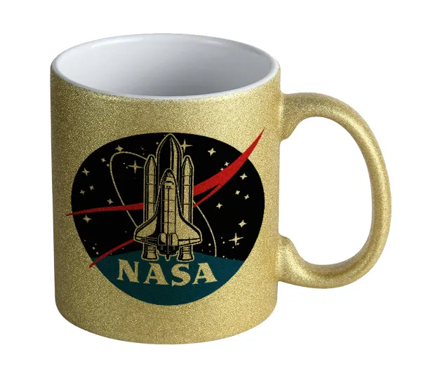 NASA Badge — Κούπα Χρυσή Glitter που γυαλίζει, κεραμική, 330ml