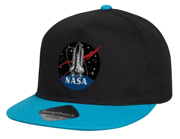 NASA Badge — Child's Flat Snapback Hat, Black/Blue (100% COTTON, CHILD, UNISEX, ONE SIZE)