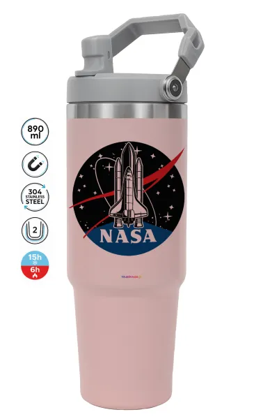NASA Badge — ΡΟΖ Travel Tumbler Θερμός με χερούλι και καλαμάκι 890ml