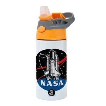 NASA Badge, Παιδικό παγούρι θερμό, ανοξείδωτο, με καλαμάκι ασφαλείας, Πορτοκαλί/Γκρι (360ml) BPA-FREE