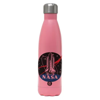 NASA Badge, Μεταλλικό παγούρι θερμός Ροζ Ματ (Stainless steel), διπλού τοιχώματος, 500ml
