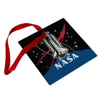 NASA Badge, Στολίδι Χριστουγεννιάτικο στολίδι γυάλινο τετράγωνο 9x9cm
