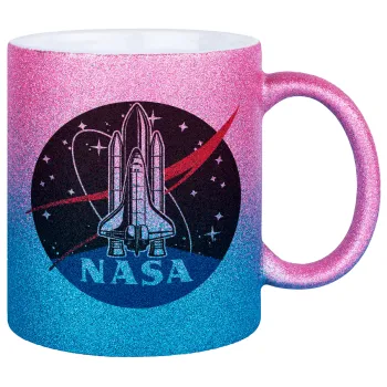 NASA Badge, Κούπα Χρυσή/Μπλε Glitter, κεραμική, 330ml
