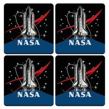 NASA Badge, ΣΕΤ 4 Σουβέρ ξύλινα τετράγωνα (9cm)