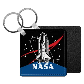NASA Badge, Μπρελόκ Δερματίνη, τετράγωνο ΜΑΥΡΟ (5x5cm)